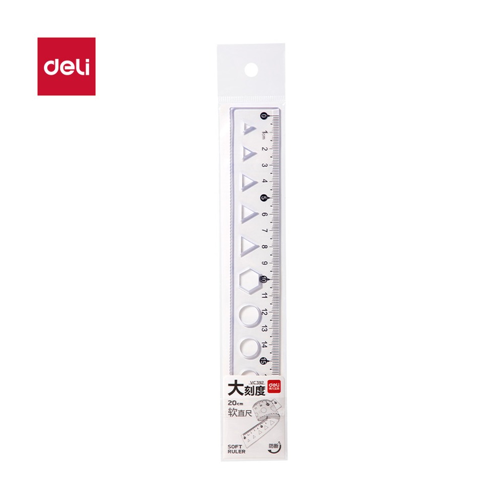 DELI/得力 简约直尺 VC392 颜色:透明；尺寸:20cm 单位:把