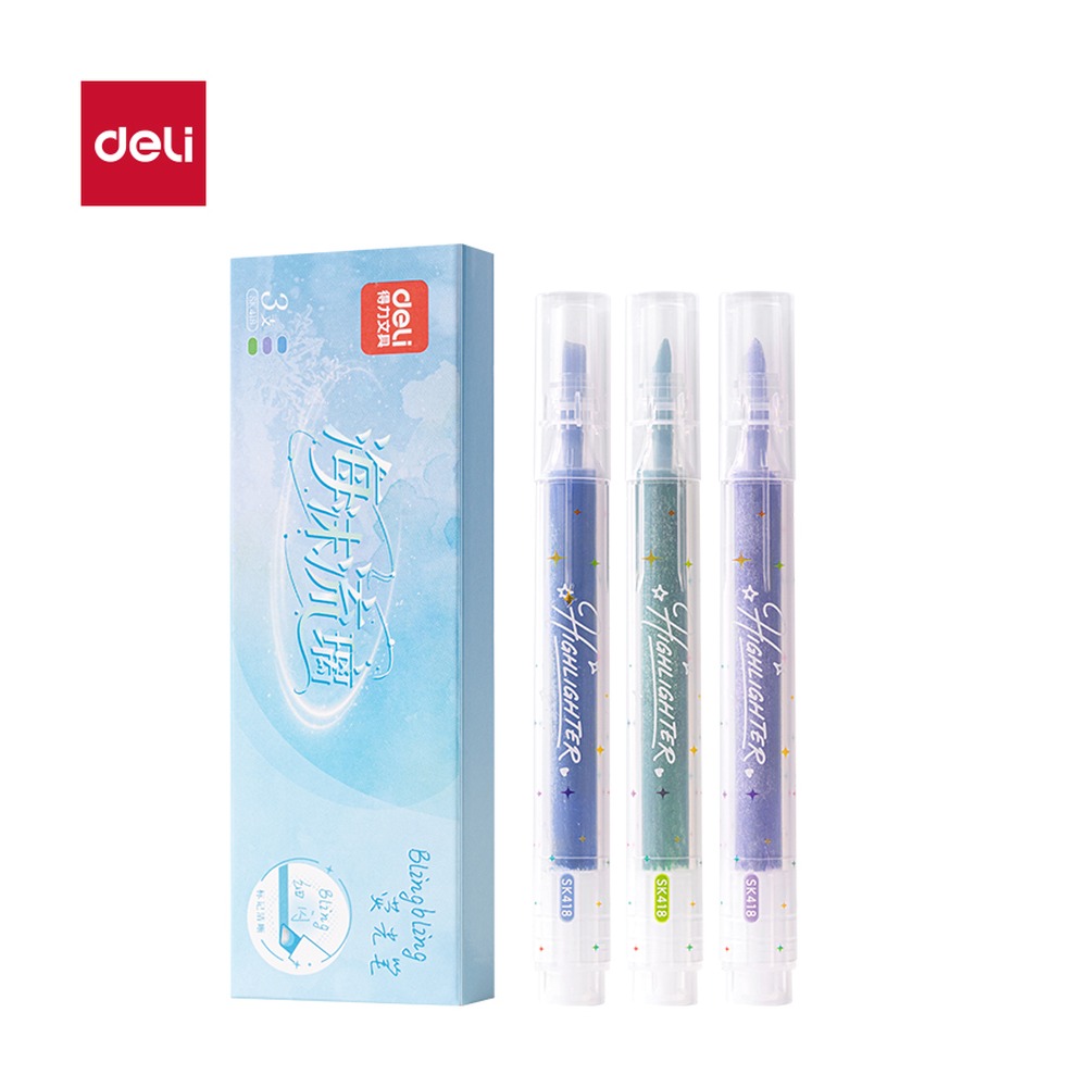 DELI/得力 闪粉荧光笔海涧珊瑚色系 SK418 包装:3支/盒；适用:海涧珊瑚色系 单位:盒