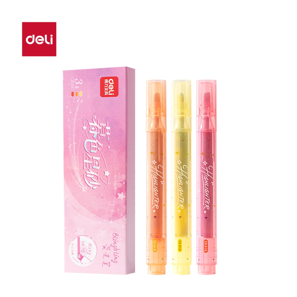 DELI/得力 闪粉荧光笔暮色星砂色系 SK419 包装:3支/盒 单位:盒