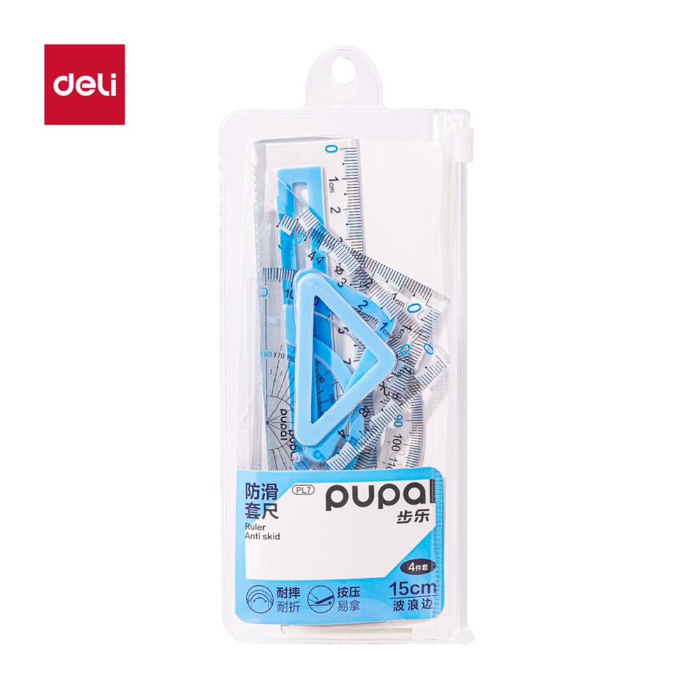 DELI/得力 步乐软胶防滑套尺 PL7 颜色:蓝；尺寸:15cm 单位:套