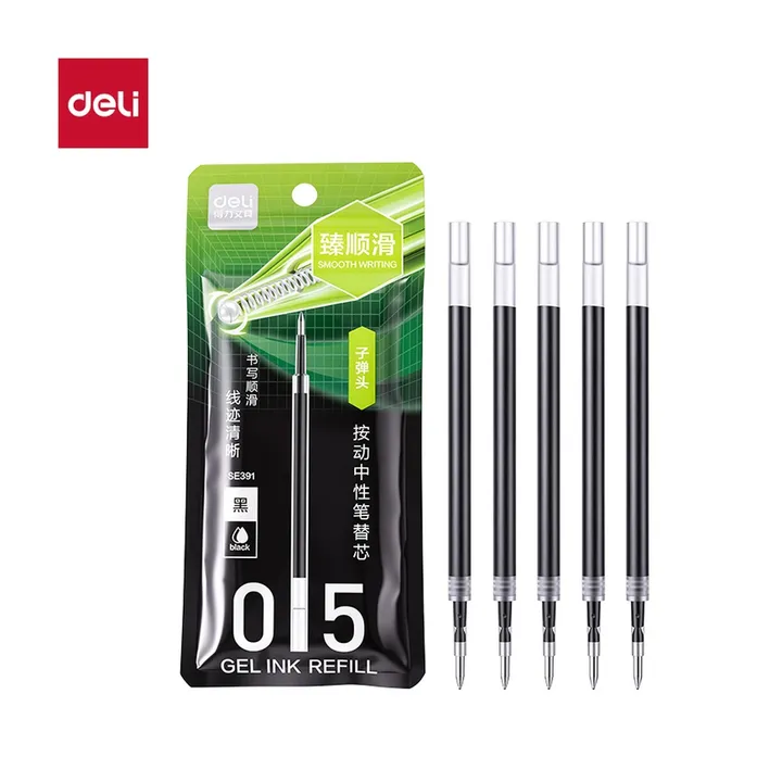 DELI/得力 常规按动中性笔替芯 SE391 规格:10支装；颜色:黑；尺寸:0.5mm；包装:10支/袋；笔芯规格:0.5mm子弹头 单位:袋