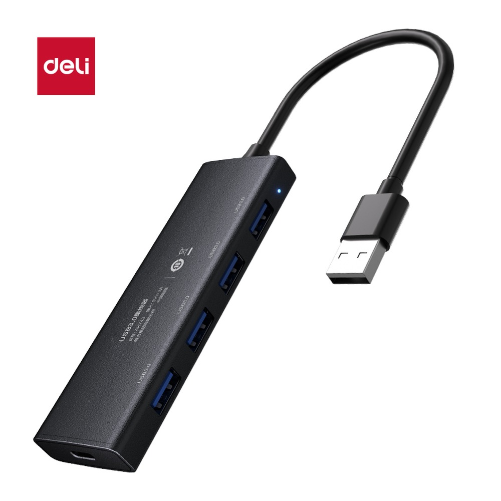 DELI/得力 拓展坞USBA+USB3.0 AK743 颜色:黑色；材质:ABS；尺寸:103mm*32mm*11mm (不含线长)；容量:5Gb；其他:USB-A+USB3.0 单位:个
