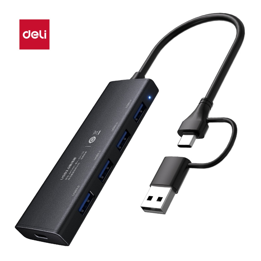 DELI/得力 拓展坞USBATypeC+USB3.0 AK743C 颜色:黑色；材质:ABS；尺寸:103mm*32mm*11mm (不含线长)；容量:5Gb；其他:USB-A/Type-C+USB3.0 单位:个