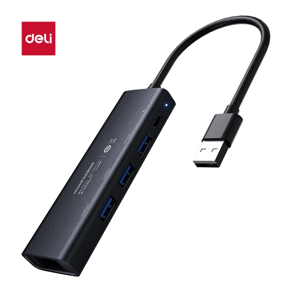 DELI/得力 拓展坞TypeC+千兆网口USB3.0 AK753N 颜色:灰色；材质:铝合金；尺寸:105mmx*31mmx*14mm (不含线长)；容量:5Gb 单位:个