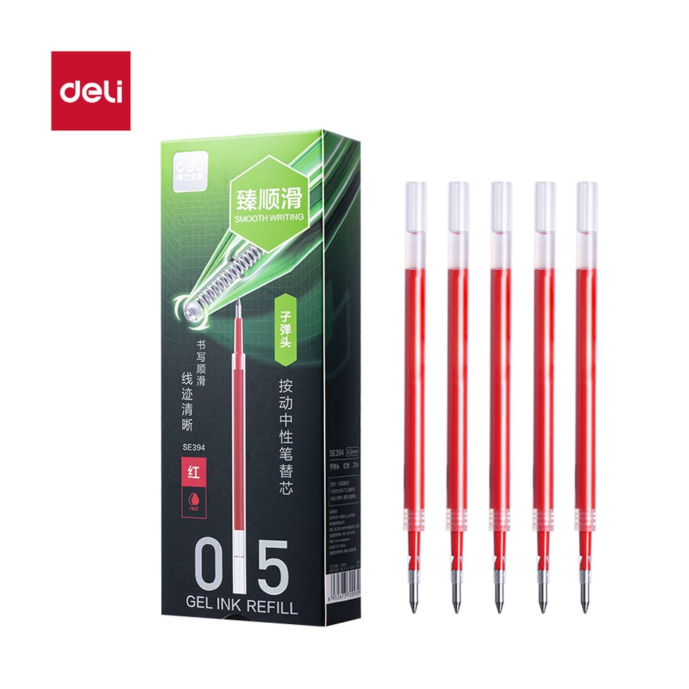 DELI/得力 常规按动中性笔替芯 SE394 颜色:红；尺寸:0.5mm；包装:支；笔芯规格:0.5mm子弹头 单位:支