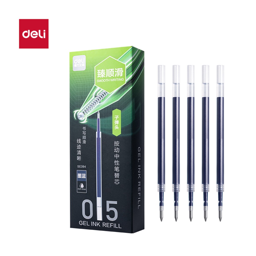 DELI/得力 常规按动中性笔替芯 SE394 颜色:墨蓝；尺寸:0.5mm；包装:支；笔芯规格:0.5mm子弹头 单位:支