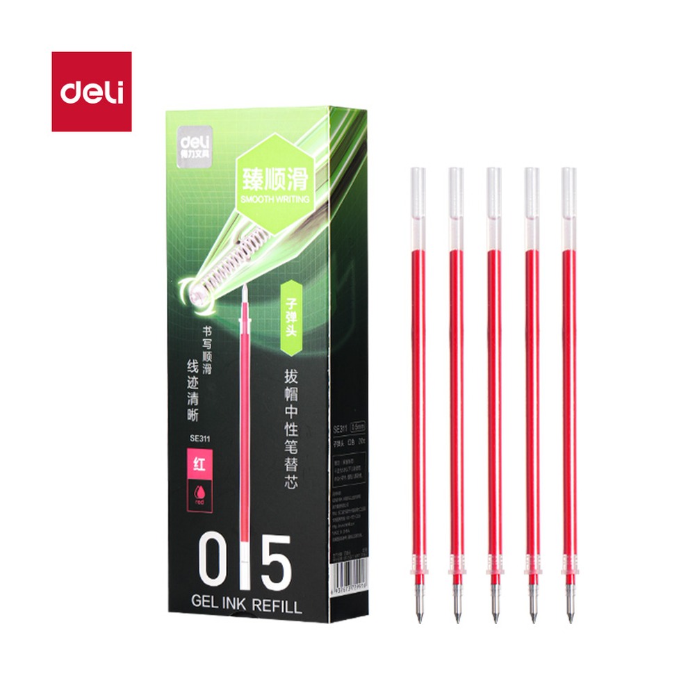 DELI/得力 常规拔帽中性笔替芯 SE311 颜色:红；尺寸:0.5mm；笔芯规格:0.5mm子弹头 单位:支