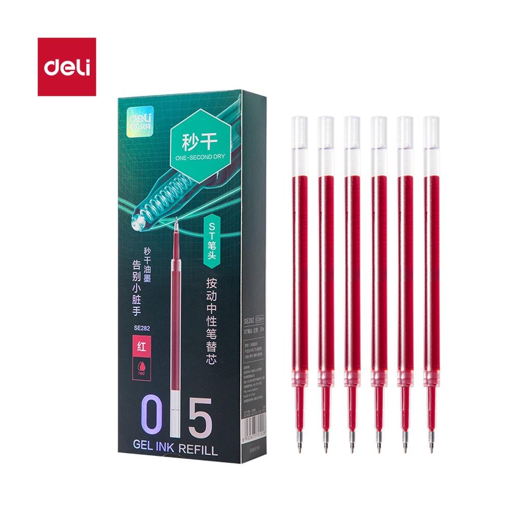 DELI/得力 秒干常规按动中性笔替芯 SE282 颜色:红；尺寸:0.5mm；笔芯规格:0.5mmST笔头 单位:支