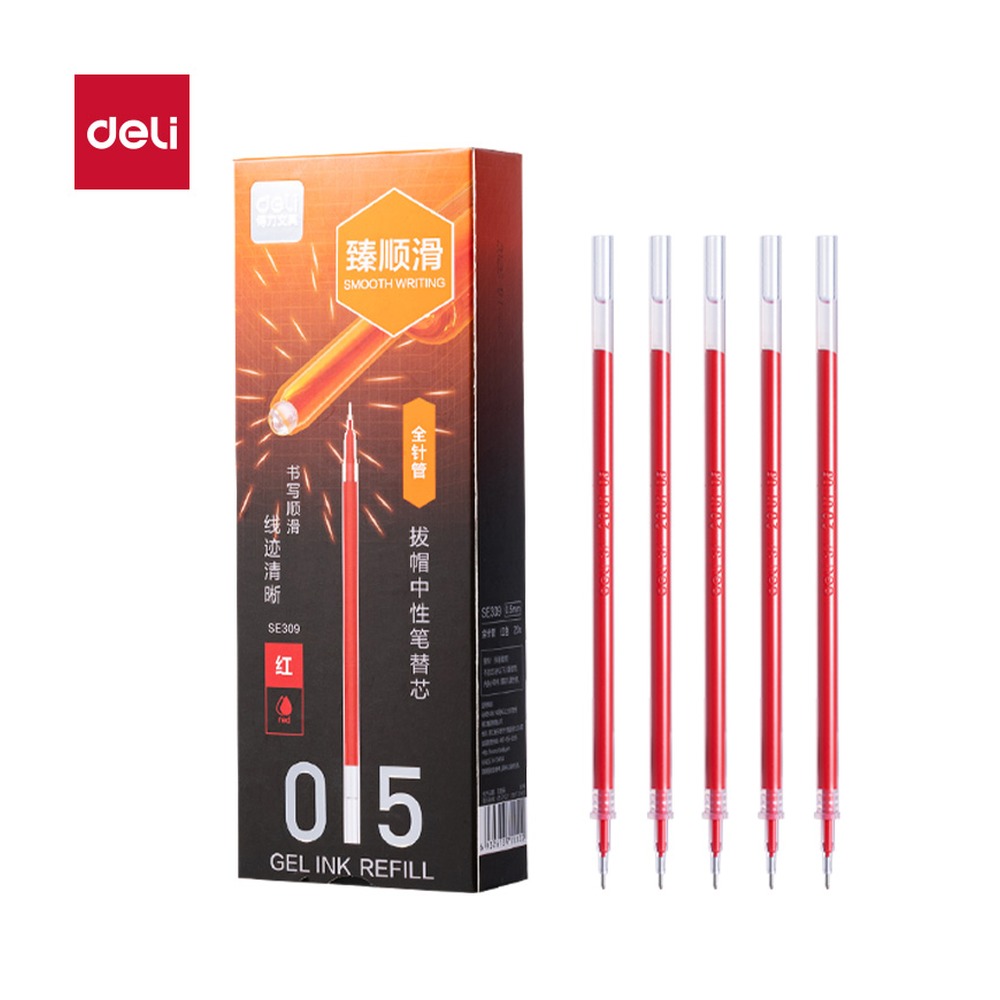 DELI/得力 常规拔帽中性笔替芯全 SE309 颜色:红；尺寸:0.5mm；笔芯规格:0.5mm全针管笔头 单位:支