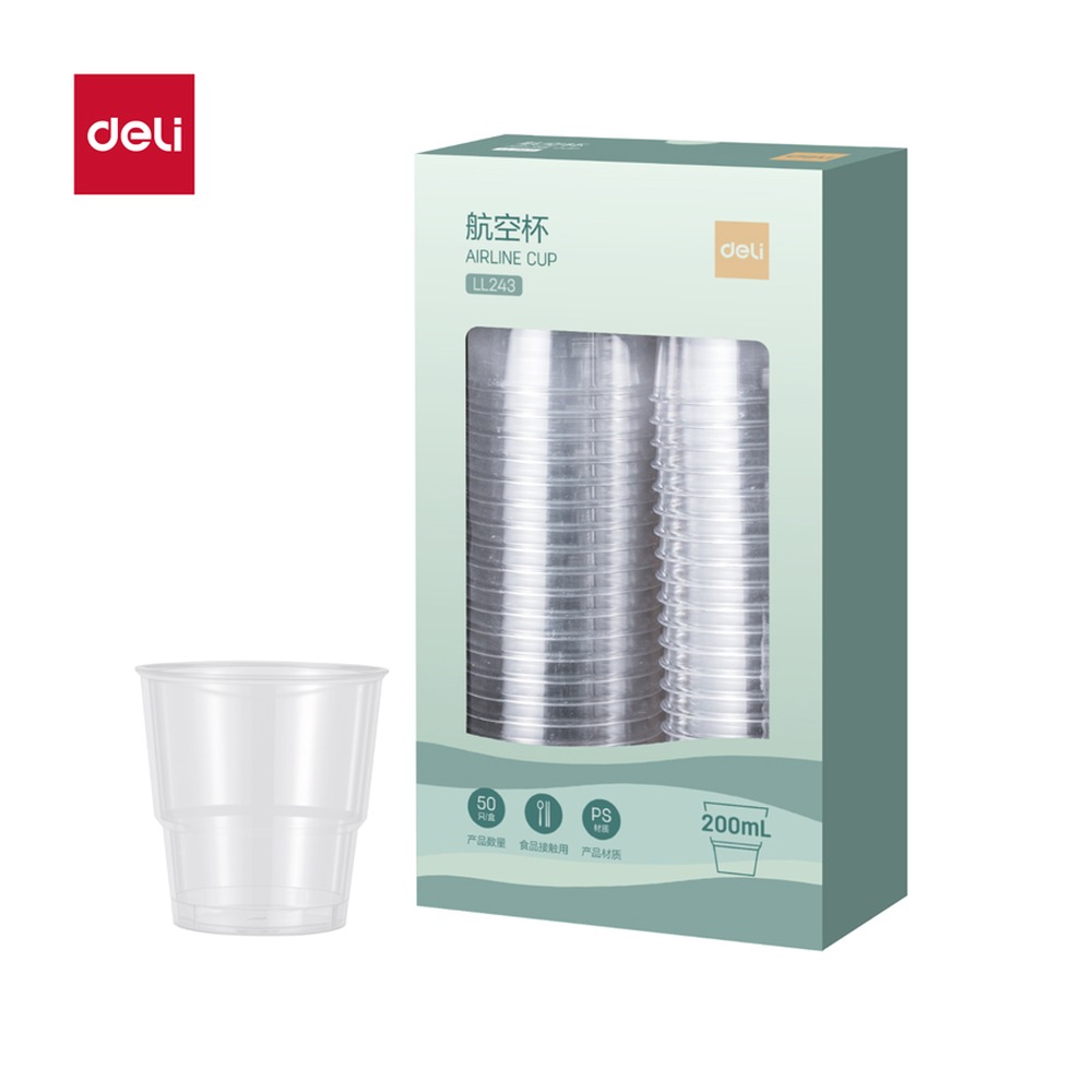 DELI/得力 航空杯 LL243 颜色:透明；尺寸:200m；容量:200ml；包装:50只 单位:盒