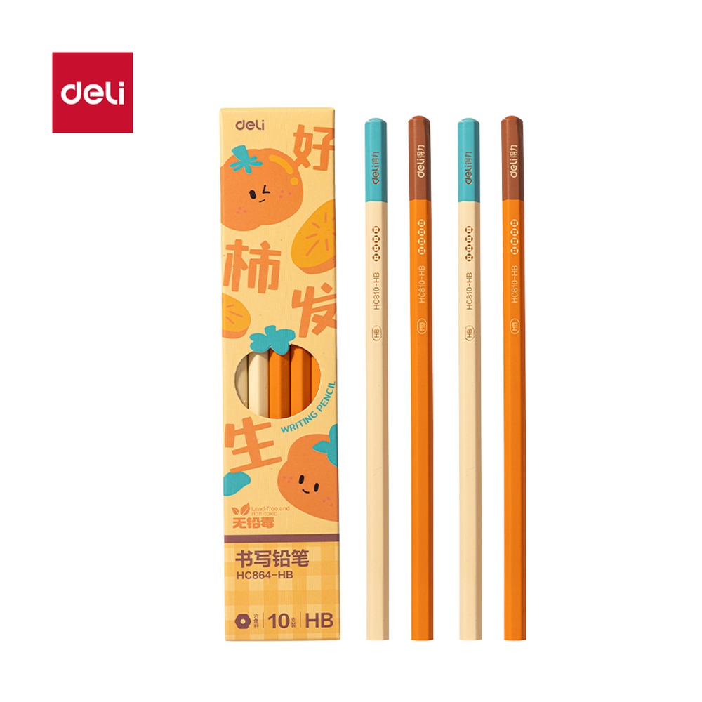 DELI/得力 好柿发生六角杆书写铅笔HB HC864-HB 颜色:混；包装:10支/盒；结构:六角杆 单位:盒