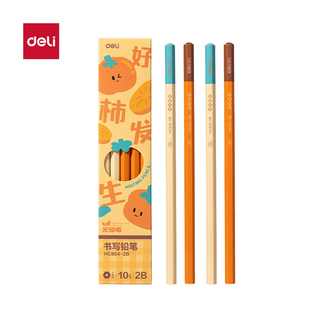 DELI/得力 好柿发生六角杆书写铅笔2B HC864-2B 颜色:混；包装:10支/盒；结构:六角杆 单位:盒