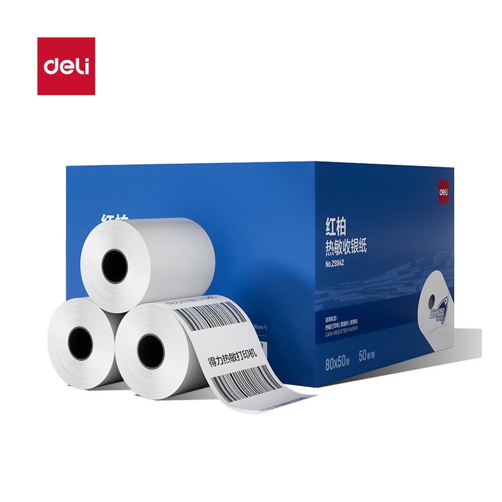 DELI/得力 红柏热敏收银纸型 ZS942 颜色:混；尺寸:80*50；包装:50卷/箱 单位:箱
