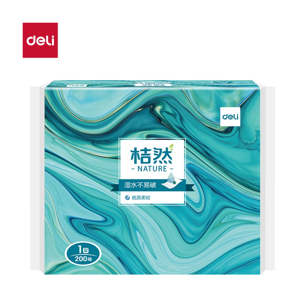 DELI/得力 擦手纸 CC1200-08 颜色:绿；其他:1层200抽 单位:包
