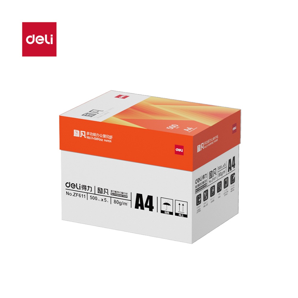DELI/得力 励凡复印纸A4 ZF611 颜色:橙色；克重:80g；包装:5包 单位:包