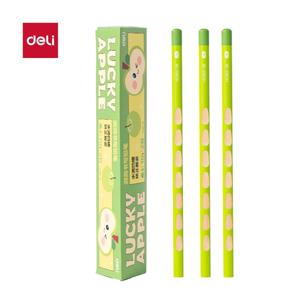 DELI/得力 青苹果洞洞书写铅笔2B HC865-2B 颜色:混；包装:10支/盒 单位:盒