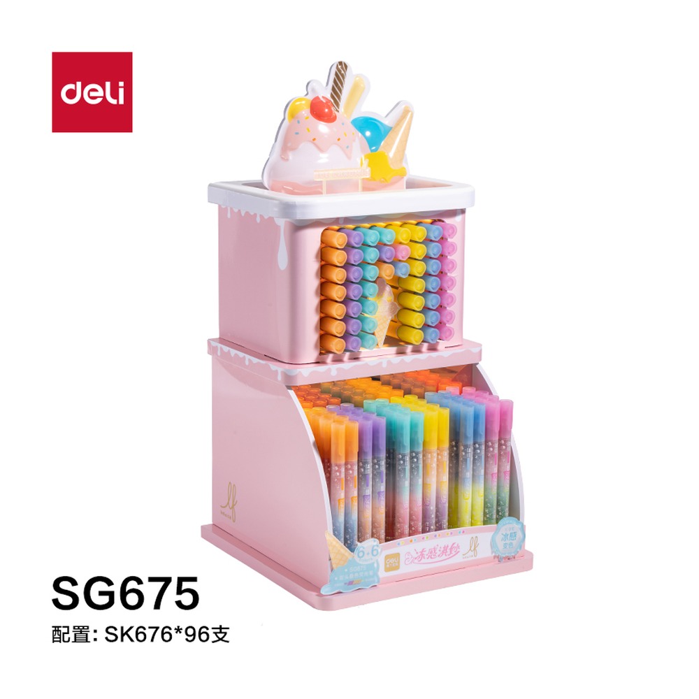 DELI/得力 乐素冻感淇妙双头叠色荧光笔展架 SG675 包装:96支/架 单位:套
