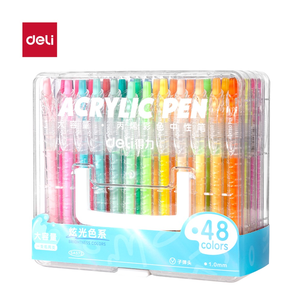 DELI/得力 丙烯彩色中性笔按动 SA573 颜色:混；尺寸:1.0mm；包装:48支/盒；笔芯规格:1.0mm 单位:盒