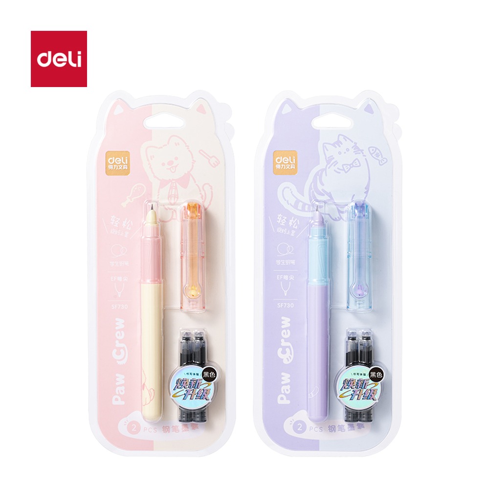 DELI/得力 爪爪联萌系列学生钢笔EF暗尖 SF730 颜色:黑；包装:1笔+2墨囊/卡 单位:卡