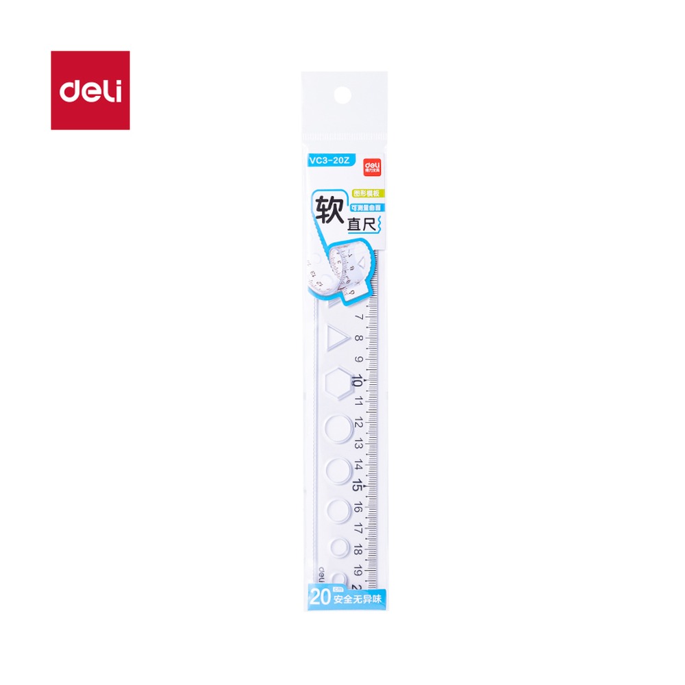 DELI/得力 安全无异味图形软直尺 VC3-20Z 颜色:透明；尺寸:20cm；容量:28 tb 单位:把