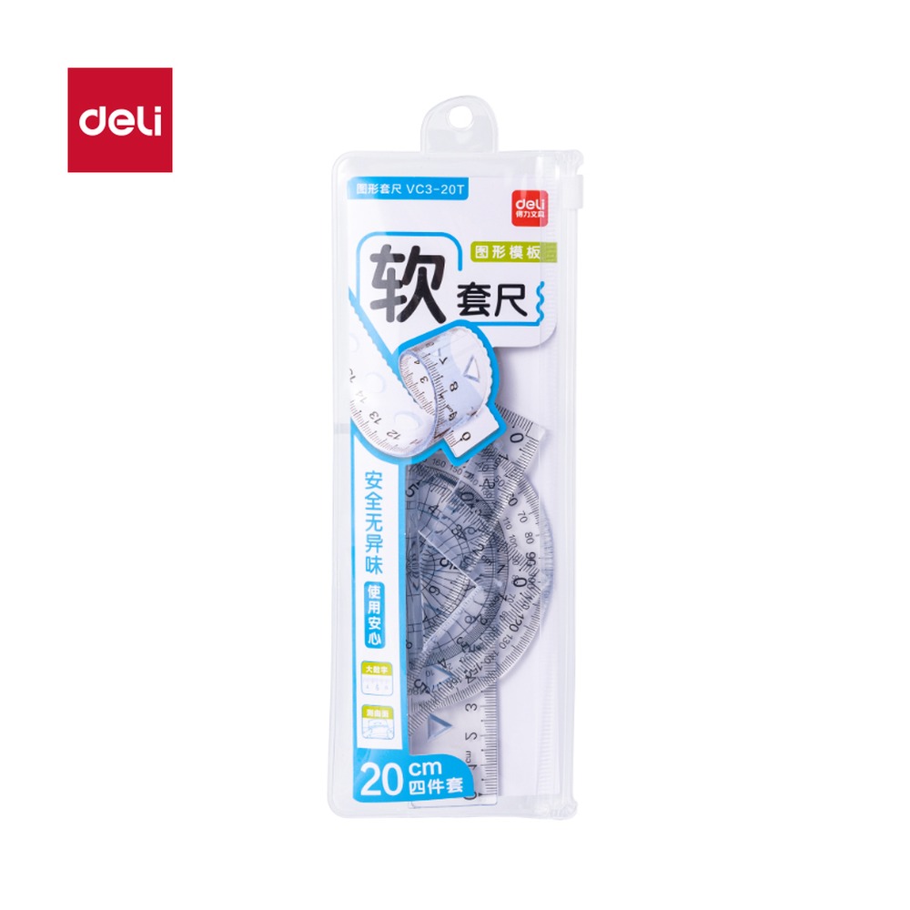 DELI/得力 安全无异味图形软套尺 VC3-20T 颜色:透明；尺寸:20cm 单位:套