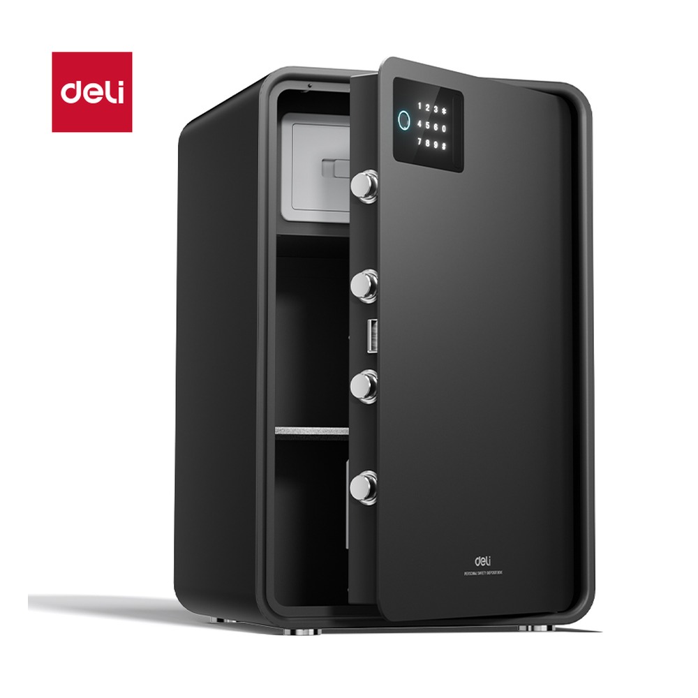 DELI/得力 指纹密码保管箱H600 AE889-Z 颜色:黑灰；尺寸:H600；额定功率:3 W 单位:台