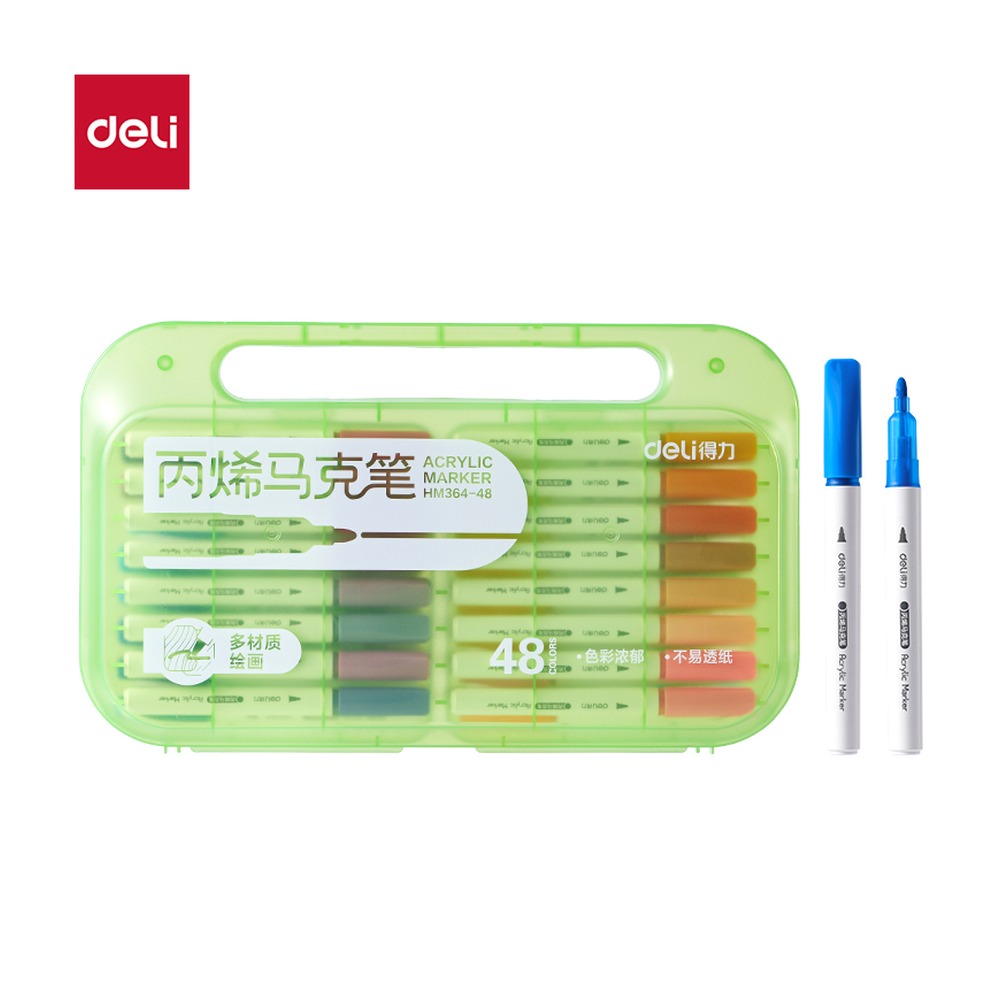 DELI/得力 盒圆杆丙烯马克笔 HM364-48 规格:(332*233*53)mm = qi；颜色:混；材质:PP；包装:48色/盒；结构:圆杆 单位:盒