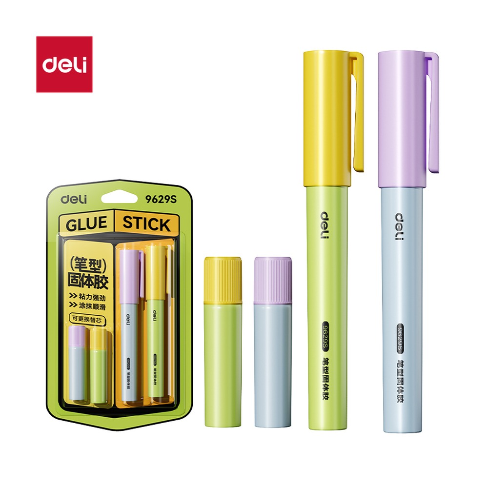 DELI/得力 笔型固体胶透明ACR(卡 9629S 规格:胶体颜色；颜色:混；克重:2.5g；包装:(2支+2支)/卡 单位:卡