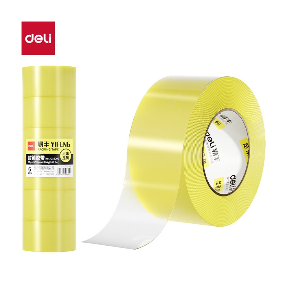 DELI/得力 工业胶带 JD55200 颜色:透明黄；尺寸:55mm*200；包装:6卷/筒；笔芯规格:55mm 单位:筒