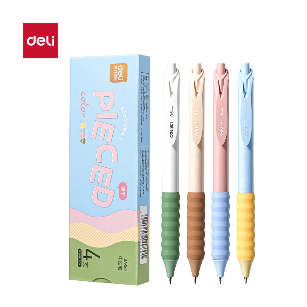 DELI/得力 按动常规中性笔 SA480 颜色:黑色；尺寸:0.5mm；包装:4支/盒；笔芯规格:0.5mmST头 单位:盒