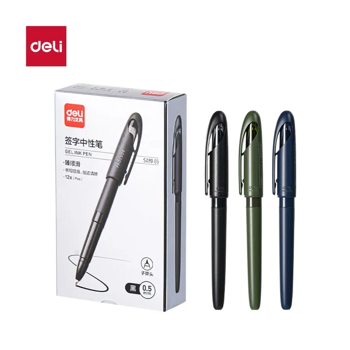 DELI/得力 商务拔帽中性笔臻顺滑 SA90-05 规格:墨水颜色；颜色:黑；尺寸:0.5mm；笔芯规格:0.5mm 单位:支