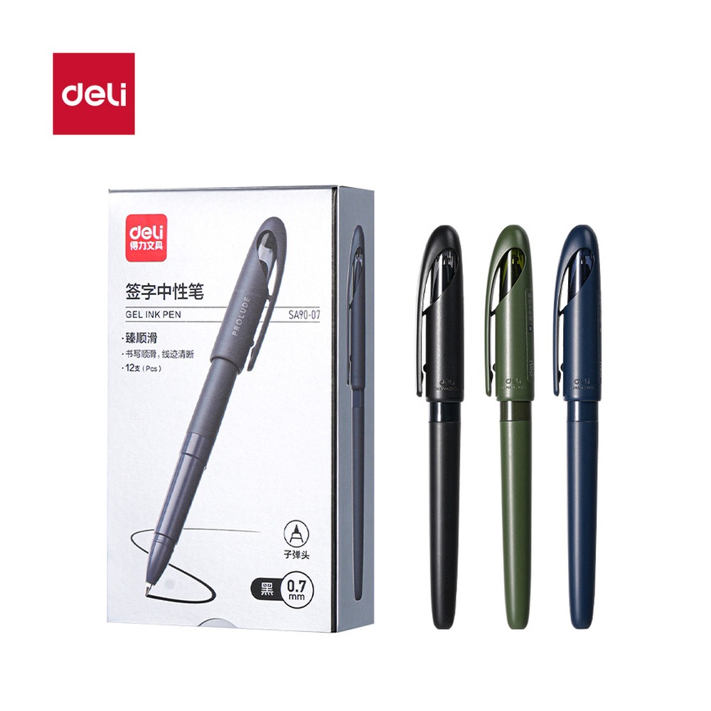 DELI/得力 商务拔帽中性笔臻顺滑 SA90-07 规格:墨水颜色；颜色:黑；尺寸:0.7mm；笔芯规格:0.7mm 单位:支