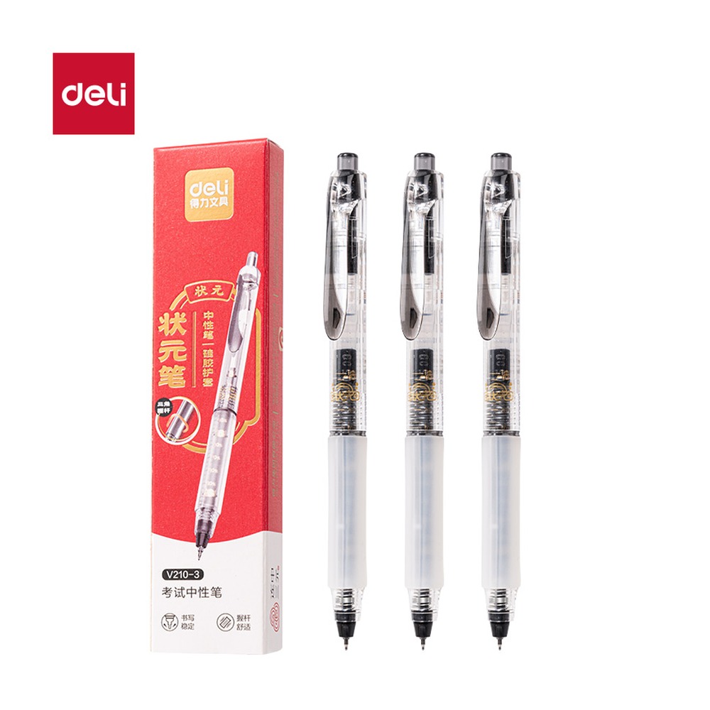 DELI/得力 考场状元状元笔速干按动考试中性笔双球珠ST头(支 V210-3 规格:墨水颜色；颜色:黑；尺寸:0.5mm；笔芯规格:0.5mm 单位:支