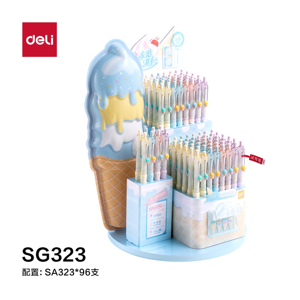 DELI/得力 乐素冻感淇妙个人型中性笔展架 SG323 颜色:黑；包装:96支/架 单位:套
