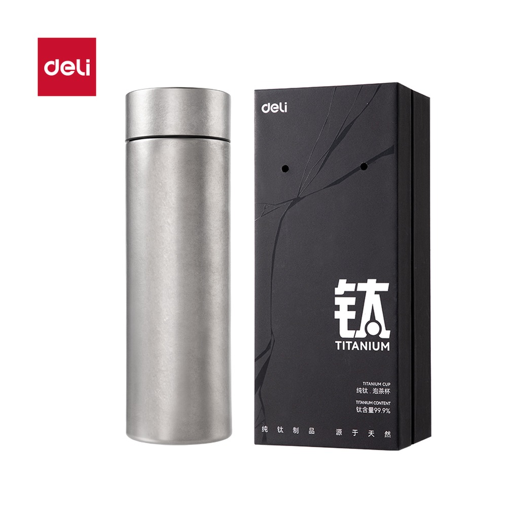 DELI/得力 水杯水壶钛杯银 LL632 颜色:灰色、银色；尺寸:66mm*66mm*220mm；包装:礼盒装 单位:盒