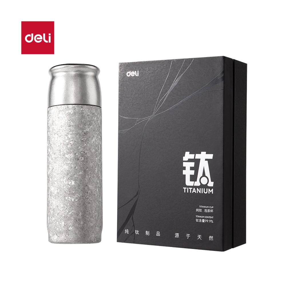 DELI/得力 水杯水壶钛杯银 LL634 颜色:银色、黑色；尺寸:70mm*70mm*217mm；包装:礼盒装 单位:盒