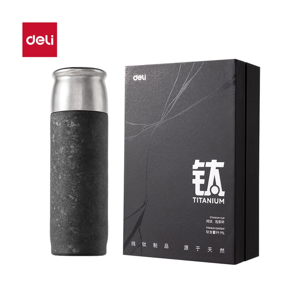 DELI/得力 水杯水壶钛杯黑 LL634 颜色:银色、黑色；尺寸:70mm*70mm*217mm；包装:礼盒装 单位:盒