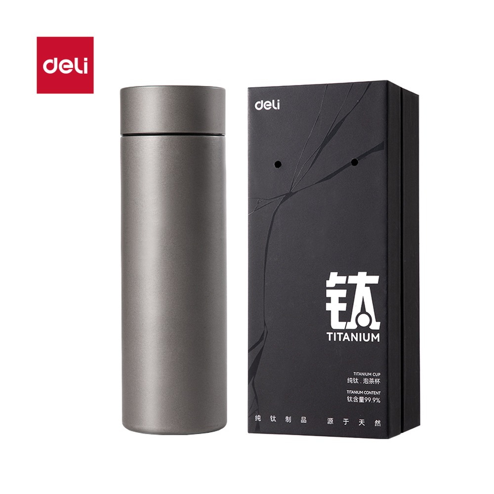 DELI/得力 水杯水壶钛杯灰 LL632 颜色:灰色、银色；尺寸:66mm*66mm*220mm；包装:礼盒装 单位:盒
