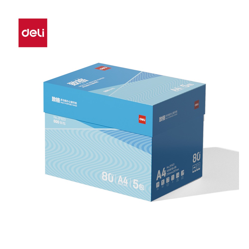 DELI/得力 致格复印纸A4 ZF823 颜色:蓝色；尺寸:A4；克重:80g；包装:蓝色包装 单位:包