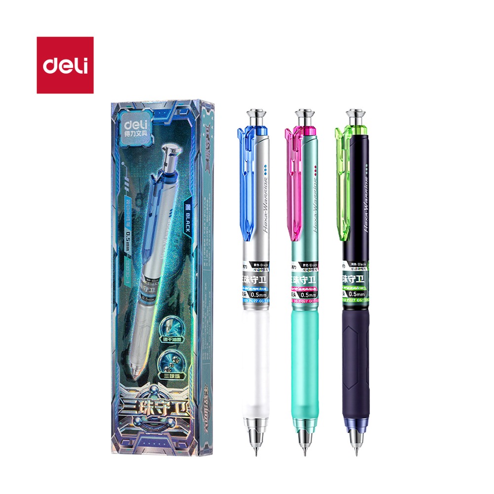 DELI/得力 三珠守卫中性笔速干三珠CS笔头 SS030-3 颜色:黑；尺寸:0.5mm；包装:3支/盒；笔芯规格:0.5mm 单位:盒