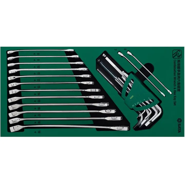 SATA/世达 两用扳手及内六角扳手组套 09906 工具托尺寸：375×185×45mm 单位:个