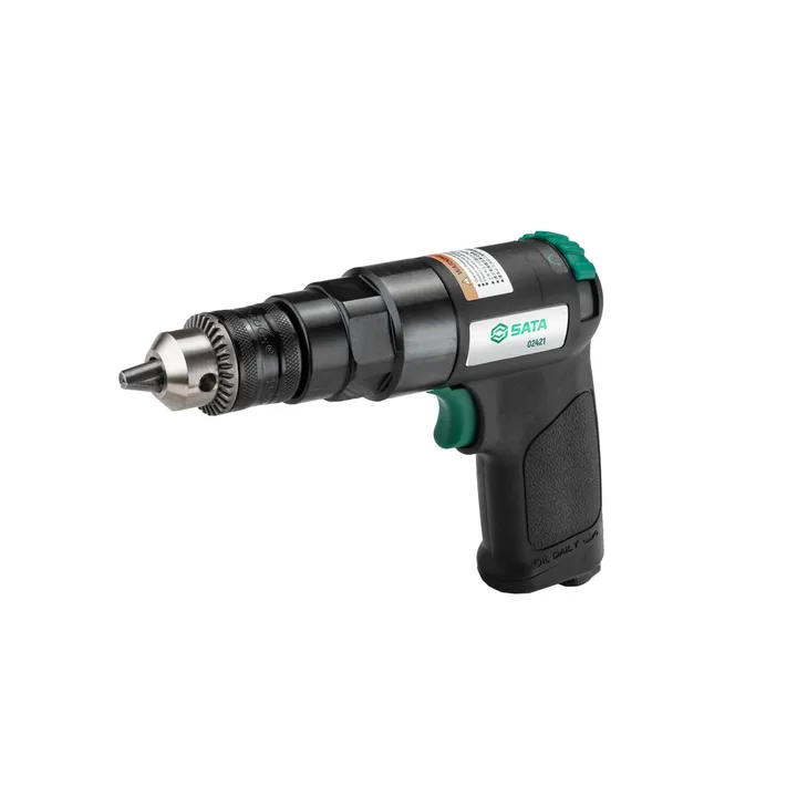 SATA/世达 正反转型气钻 02421 输出端规格：3/8" 空转转速：钻夹头1800RPM 平均耗气量：1.92CFM 噪声级：83.60dB(A) 产品尺寸：200×148×45mm 净重：1.0kg 进气口尺寸：1/4" 最小气管内径：10mm 工作气压：6.35kgf/cm² 单位:个