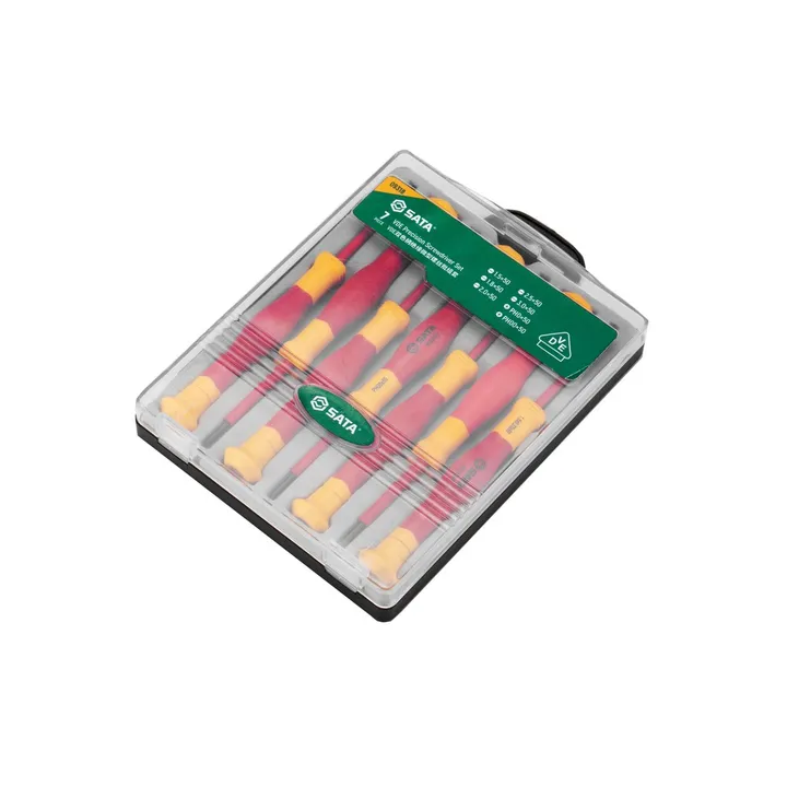 SATA/世达 VDE绝缘微型螺丝批组套 09318 规格：一字：1.5×50、1.8×50、2.0×50、2.5×50、3.0×50 十字：PH0×50、PH00×50mm 单位:套