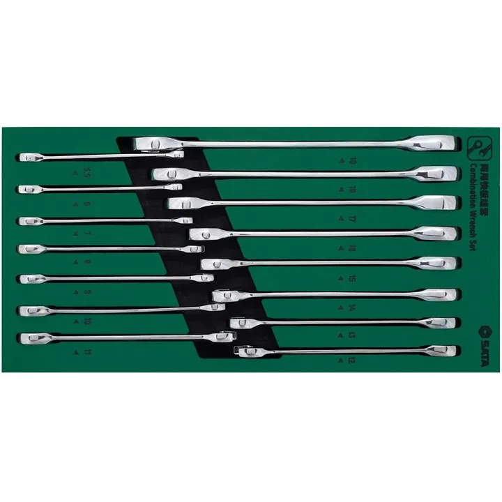 SATA/世达 工具托-全抛光两用快扳组套 09908 规格：19件 375×185×45mm（塑托盘） 工具托尺寸：375×185×45mm 单位:套