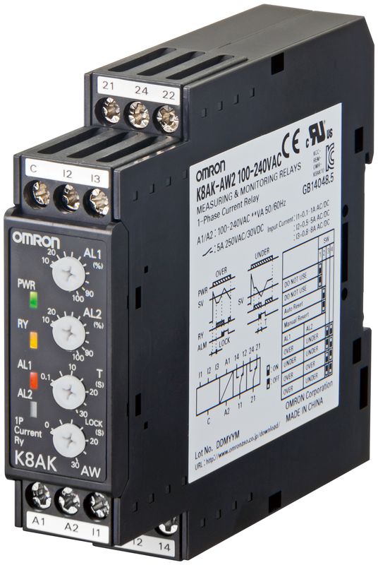 OMRON/欧姆龙 K8AK-AW系列单相过欠电流继电器 K8AK-AW2 100-240VAC 单位:个