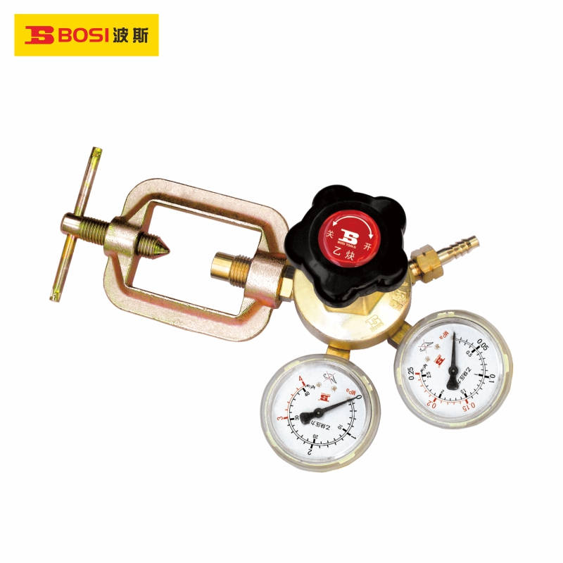 BOSI/波斯 全铜乙炔减压器 采用铜材打造，输入 BS-YQE92 输入公称压力：1.6Mpa,工作范围:0.01-0.15Mpa,流量:5m³/h, 压力表规格：高压4Mpa/低压0.25Mpa.进气连接螺纹:框架式，出气连接螺纹:M16X1.5#左 单位:个