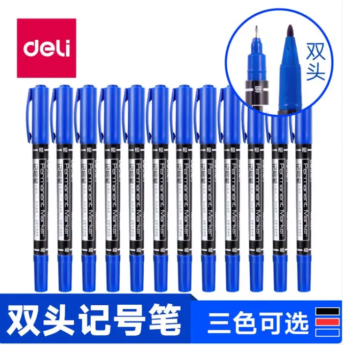DELI/得力 小双头记号笔 蓝色 笔身 6824 笔身长度：140mm 细头:0.5mm粗头:1.0mm 单位:支