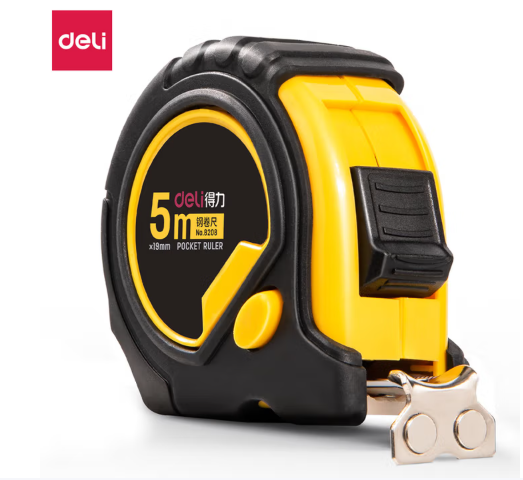 DELI/得力 钢卷尺 8208 尺寸：5m×19mm 颜色：黄色 单位:把