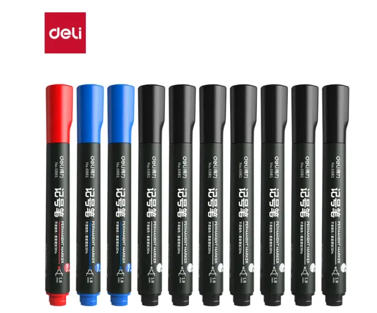 DELI/得力 快干油性记号笔 33187 10支(7黑色2蓝色1红色) 单位:盒